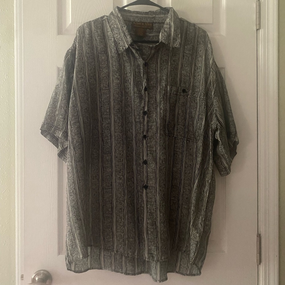 Haband Men's silk Black and Gray Striped Casual Shirt